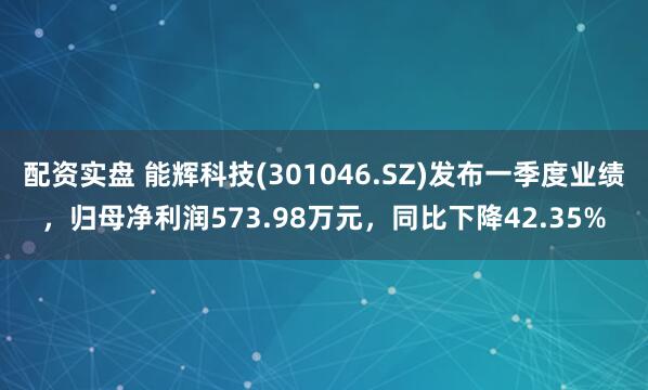 配资实盘 能辉科技(301046.SZ)发布一季度业绩，归母净利润573.98万元，同比下降42.35%
